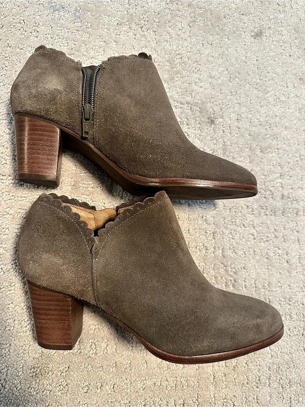Jack Rogers Olive Suede Ankle Boots, size 6.5